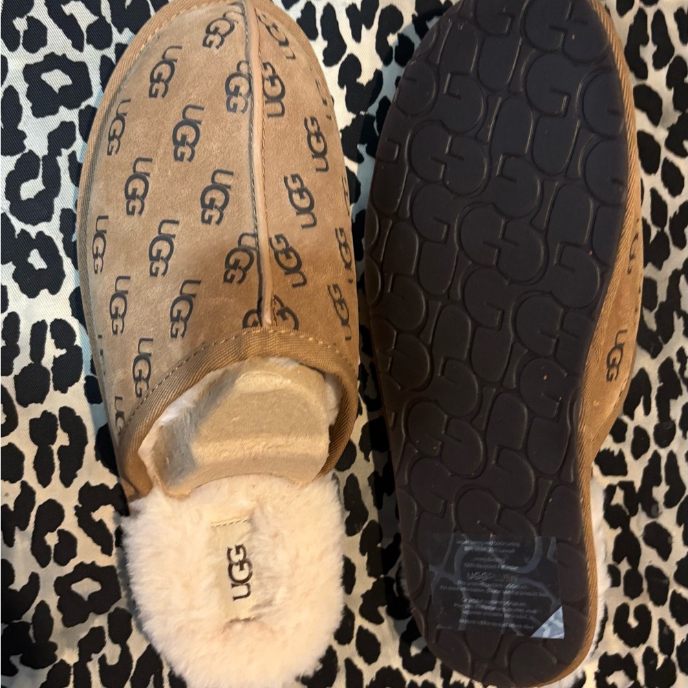 UGG Brown Logo Slippers with Cream Lining